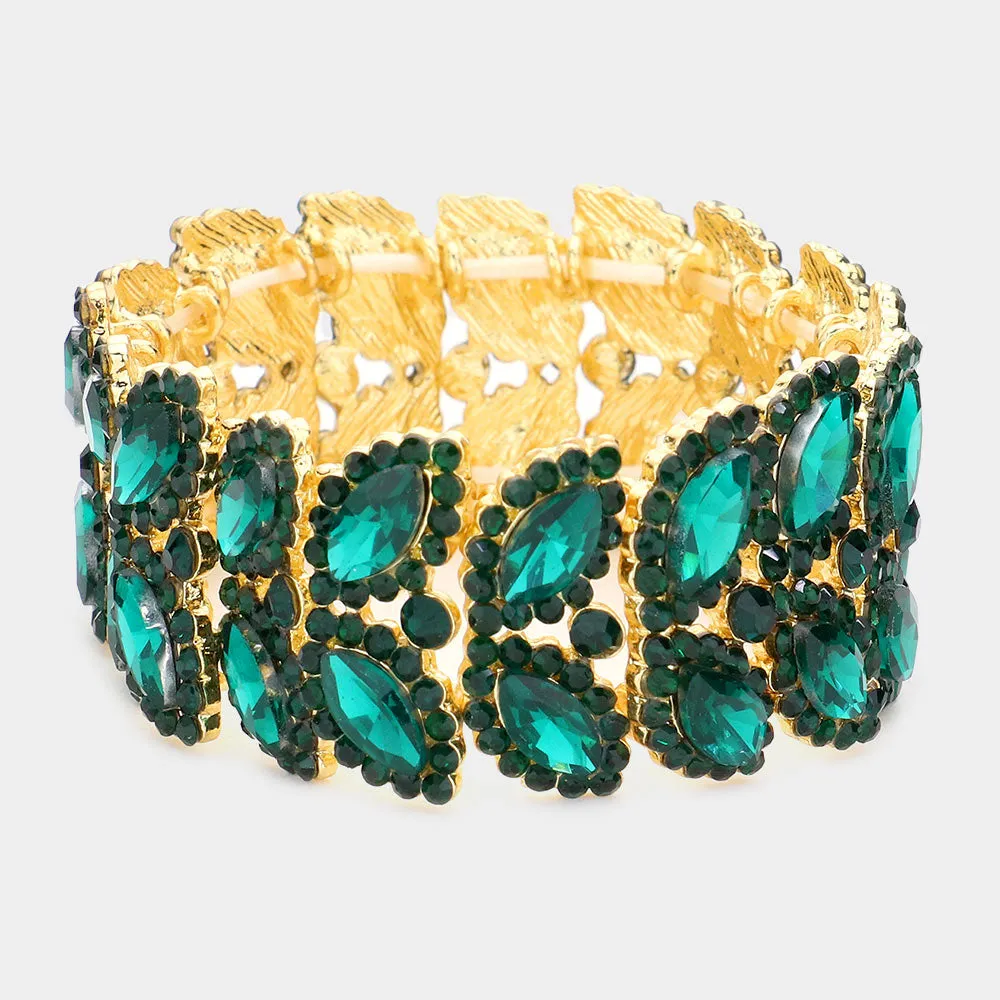 Emerald Crystal Marquise Stone Stretch Pageant Bracelet  | Large Bracelet | 558326