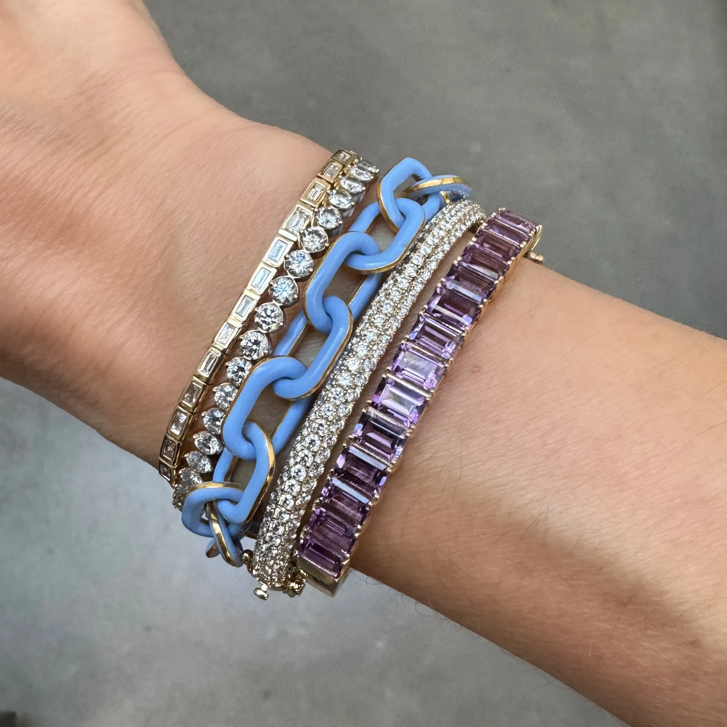 Emerald Cut Amethyst 1/2 Eternity Bangle Bracelet