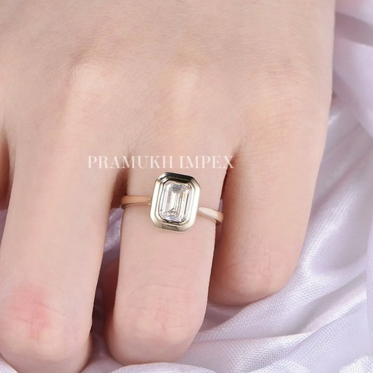 Emerald cut moissanite engagement ring solid 14k gold celtic unique bezel promise ring for women wedding diamond anniversary ring