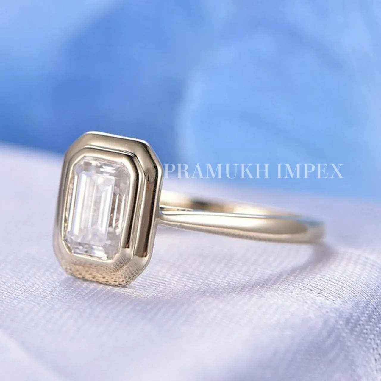 Emerald cut moissanite engagement ring solid 14k gold celtic unique bezel promise ring for women wedding diamond anniversary ring