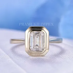 Emerald cut moissanite engagement ring solid 14k gold celtic unique bezel promise ring for women wedding diamond anniversary ring