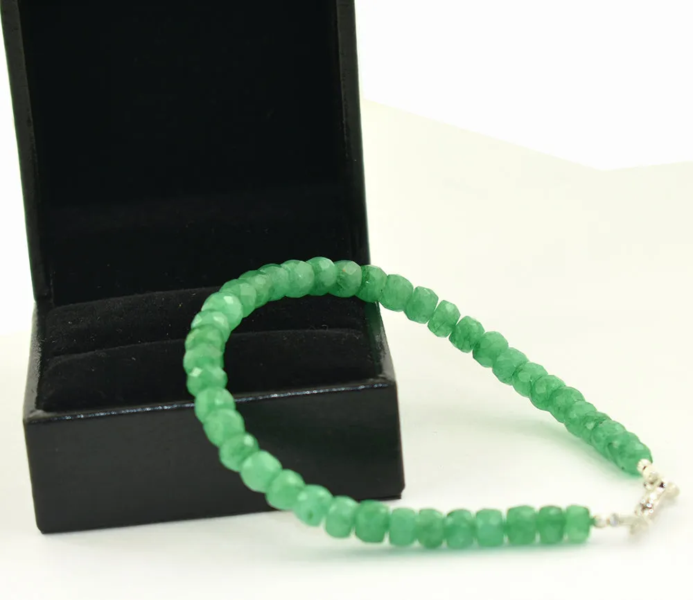 Emerald Gemstone Bracelet in 925 Silver, White Gold Clasp