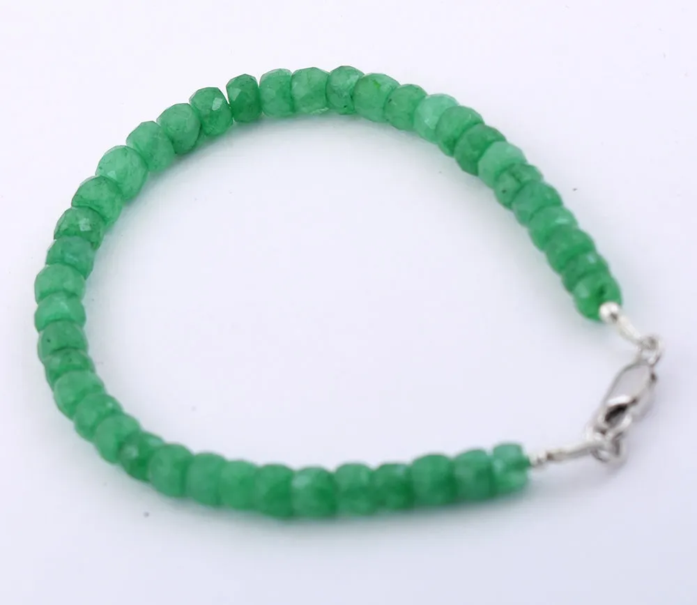 Emerald Gemstone Bracelet in 925 Silver, White Gold Clasp
