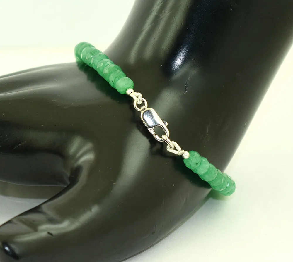 Emerald Gemstone Bracelet in 925 Silver, White Gold Clasp