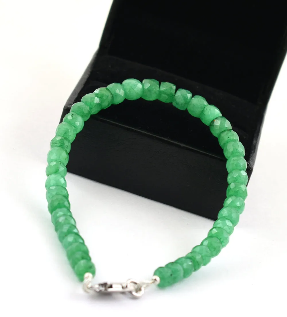 Emerald Gemstone Bracelet in 925 Silver, White Gold Clasp