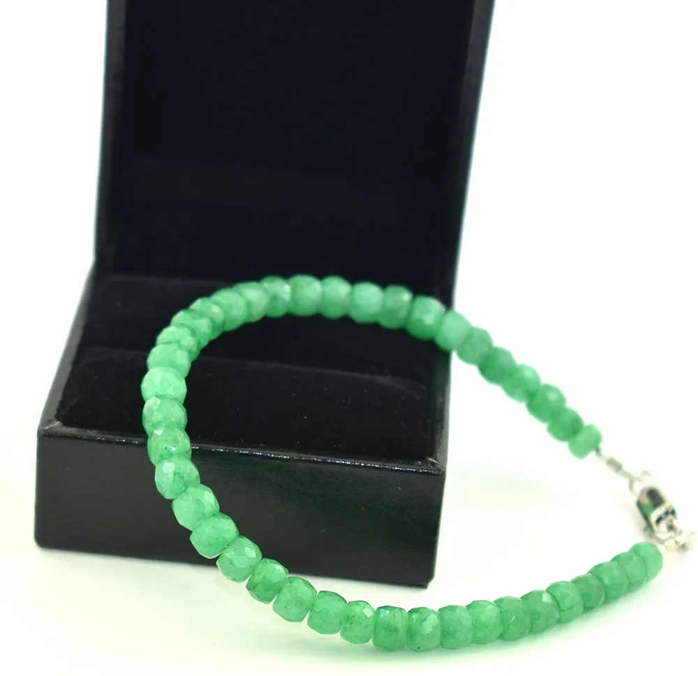 Emerald Gemstone Bracelet in 925 Silver, White Gold Clasp