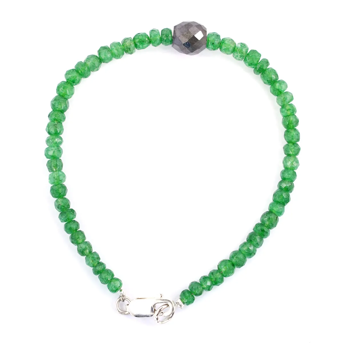Emerald Gemstone Bracelet With 8 mm Black Diamond Bead, Certified