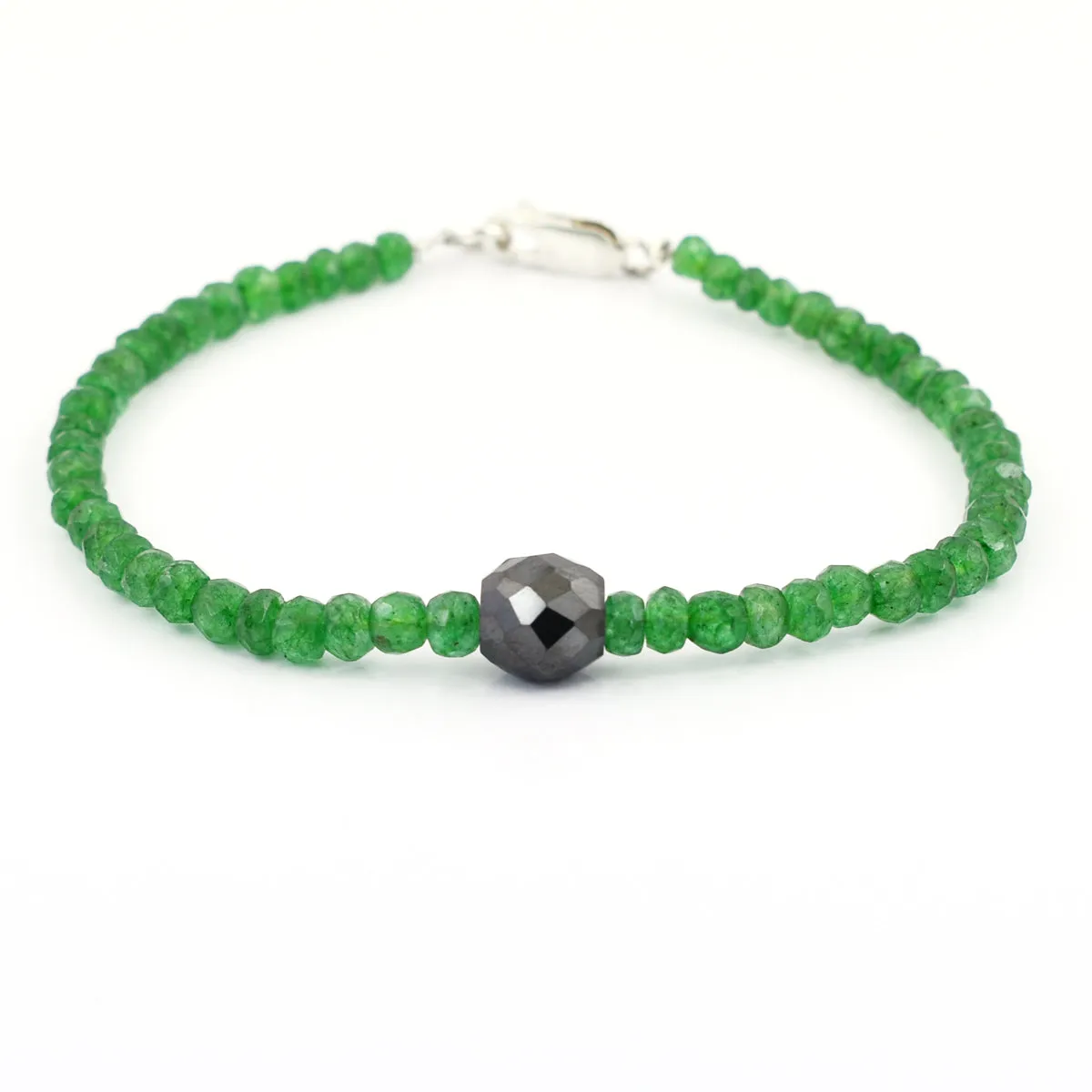Emerald Gemstone Bracelet With 8 mm Black Diamond Bead, Certified