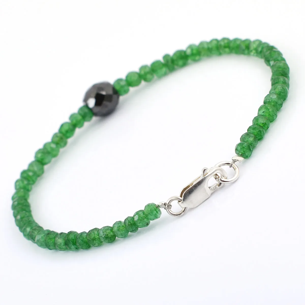 Emerald Gemstone Bracelet With 8 mm Black Diamond Bead, Certified
