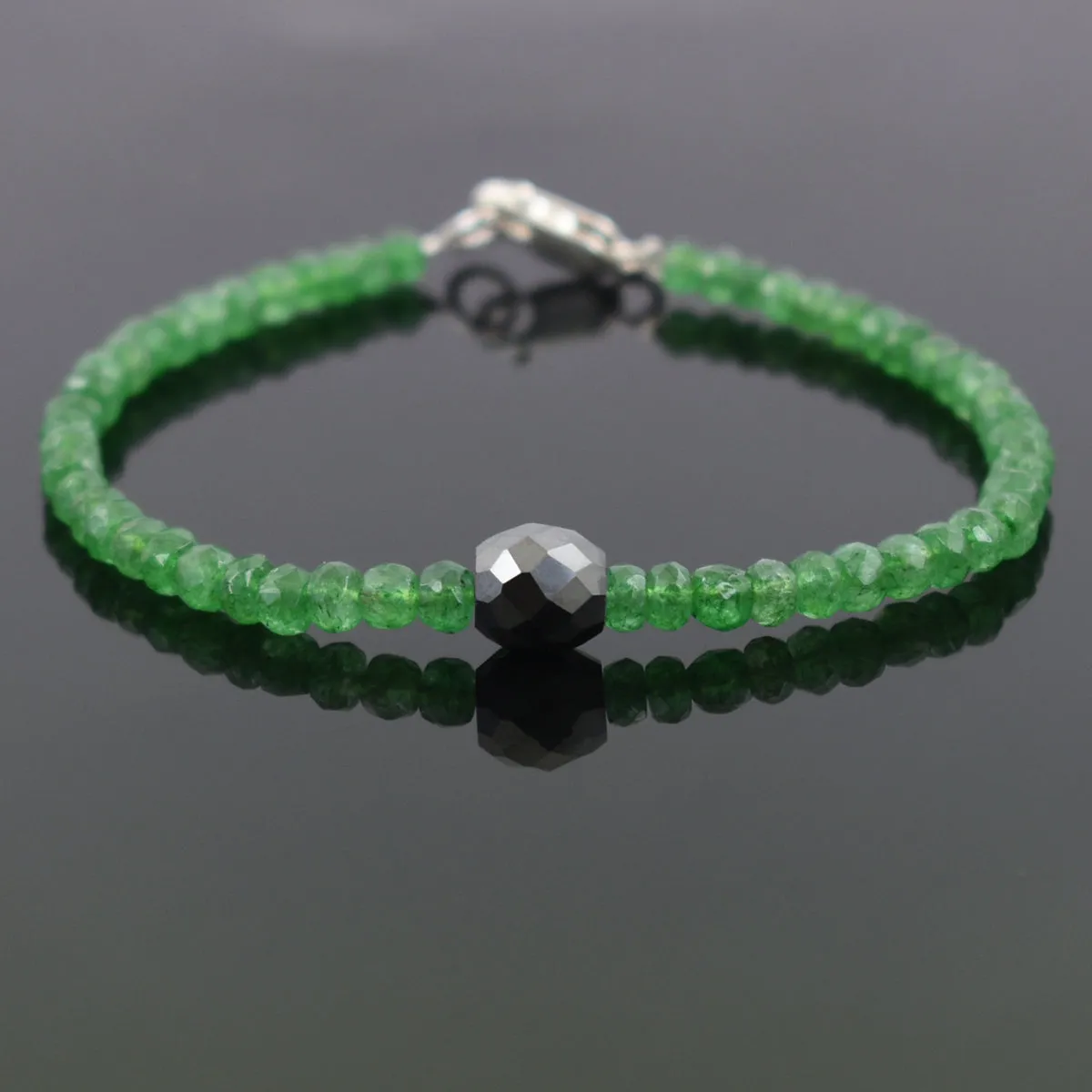 Emerald Gemstone Bracelet With 8 mm Black Diamond Bead, Certified