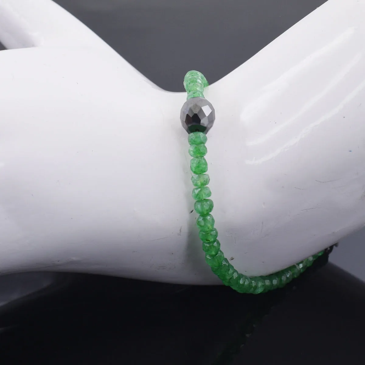 Emerald Gemstone Bracelet With 8 mm Black Diamond Bead, Certified