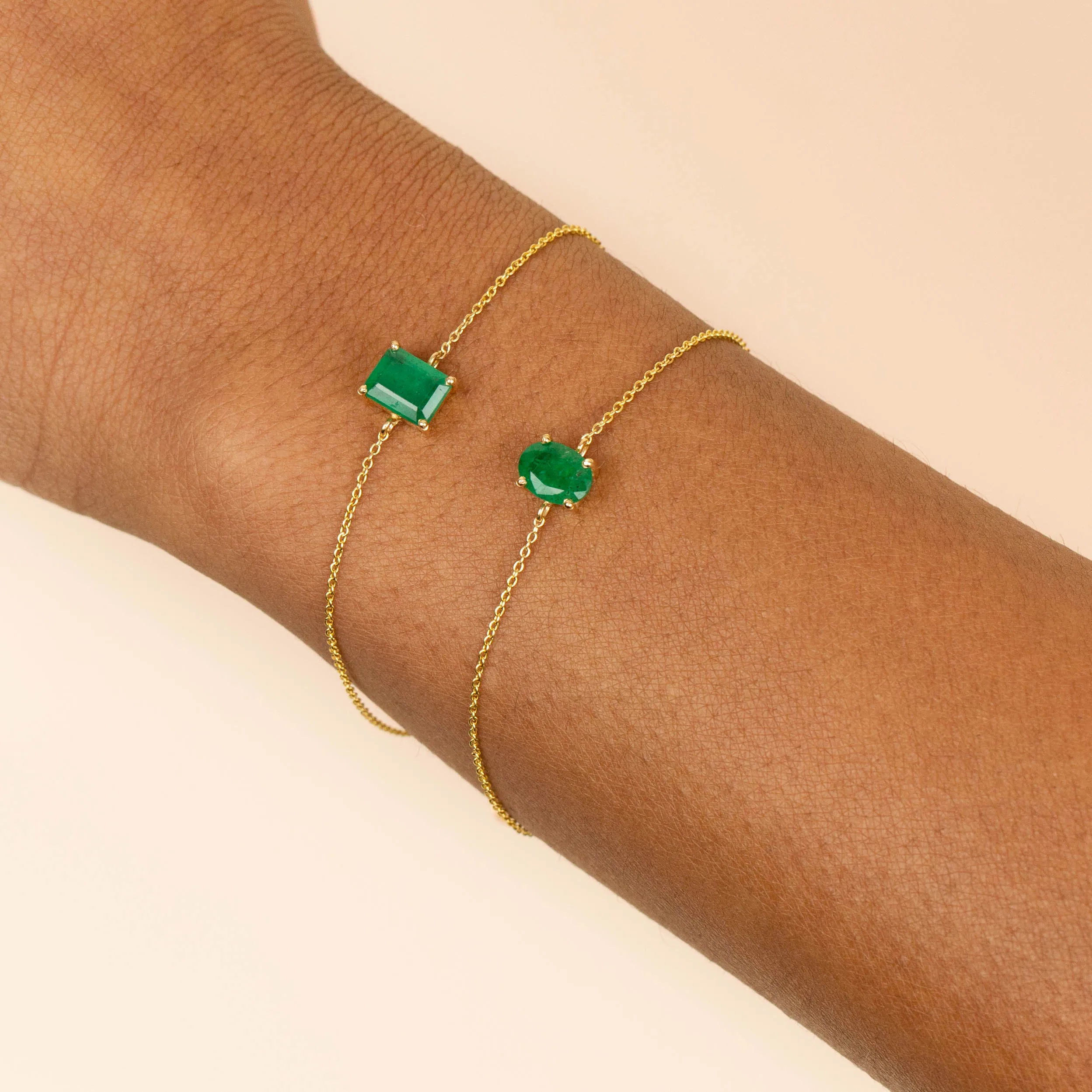 Emerald Green Oval Bracelet 14K