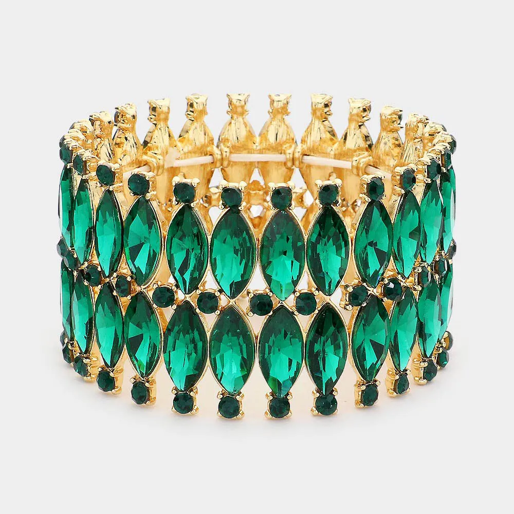 Emerald Marquise Stone Stretch Pageant Bracelet  | 565100