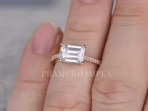 Emerald Moissanite Engagement Ring Rose Gold Solitaire cluster Wedding Ring for women diamond celtic Anniversary Gift For Her