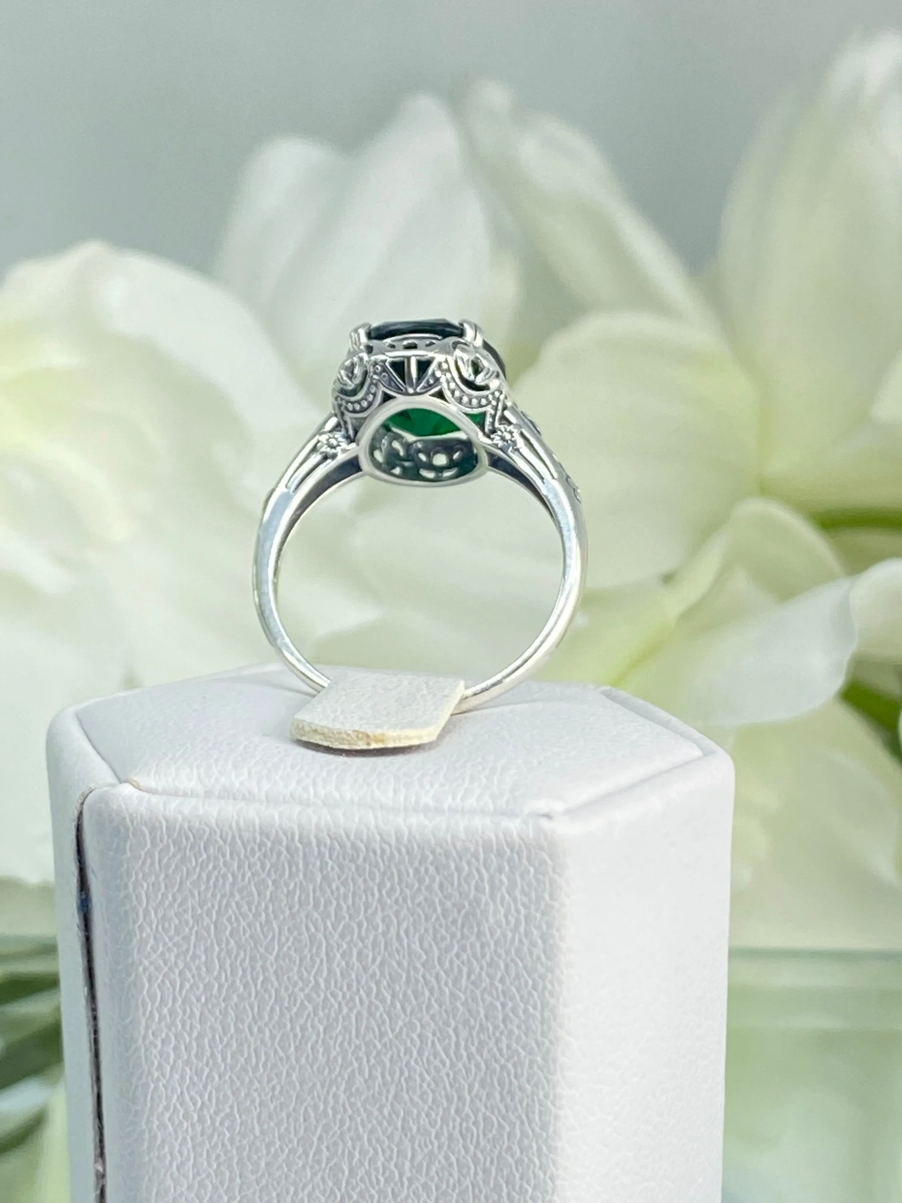 Emerald Ring, Size 8, Edwardian Antique Reproduction Jewelry #D70z - Ready to Ship