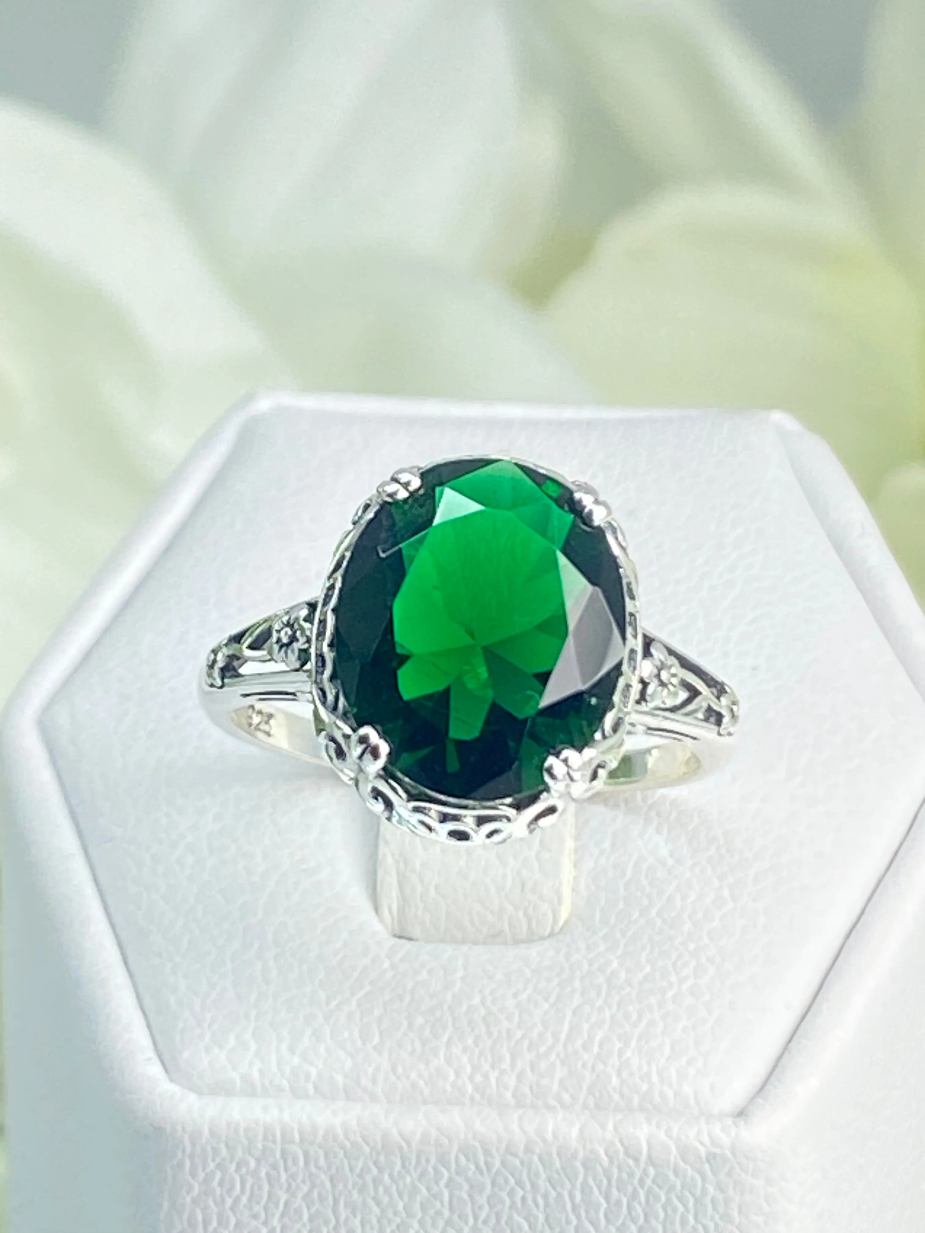 Emerald Ring, Size 8, Edwardian Antique Reproduction Jewelry #D70z - Ready to Ship