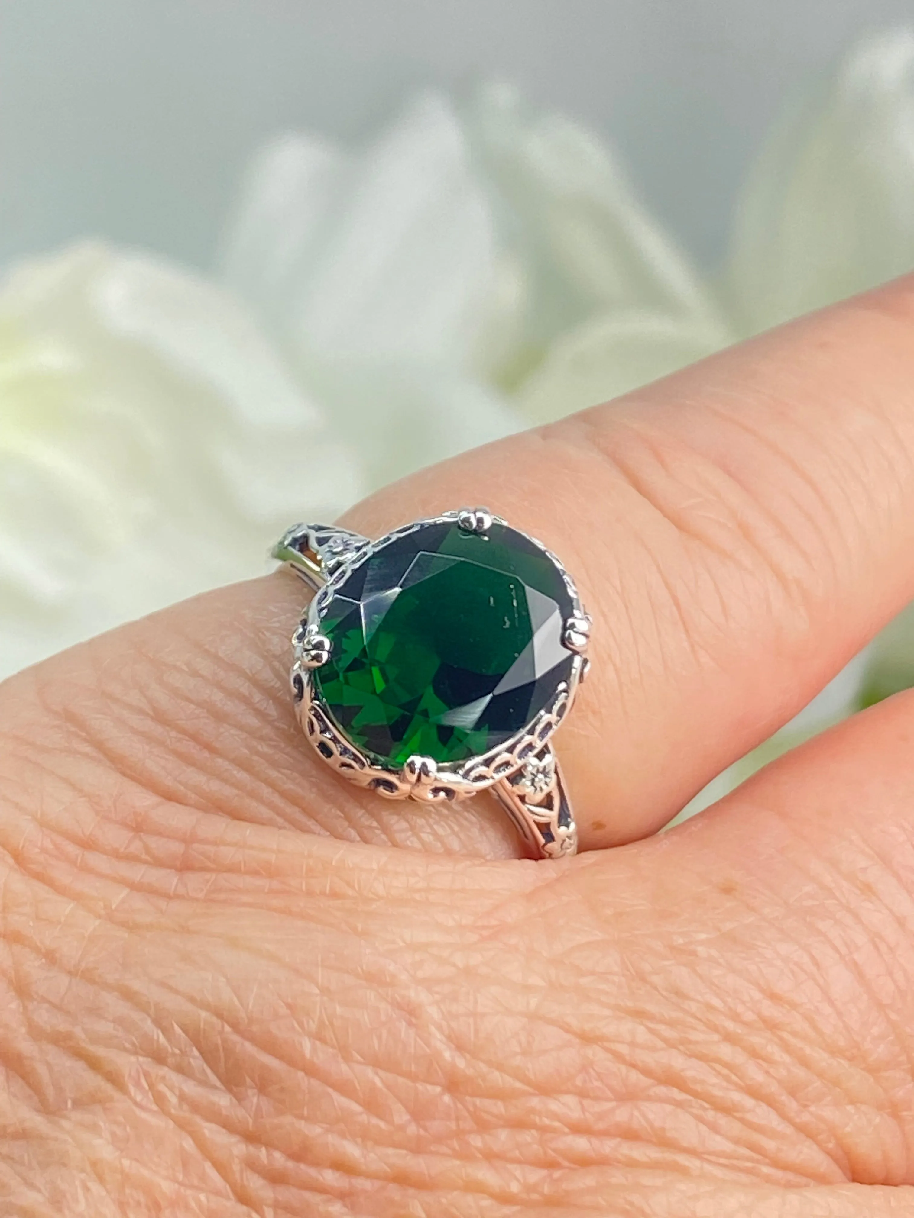Emerald Ring, Size 8, Edwardian Antique Reproduction Jewelry #D70z - Ready to Ship