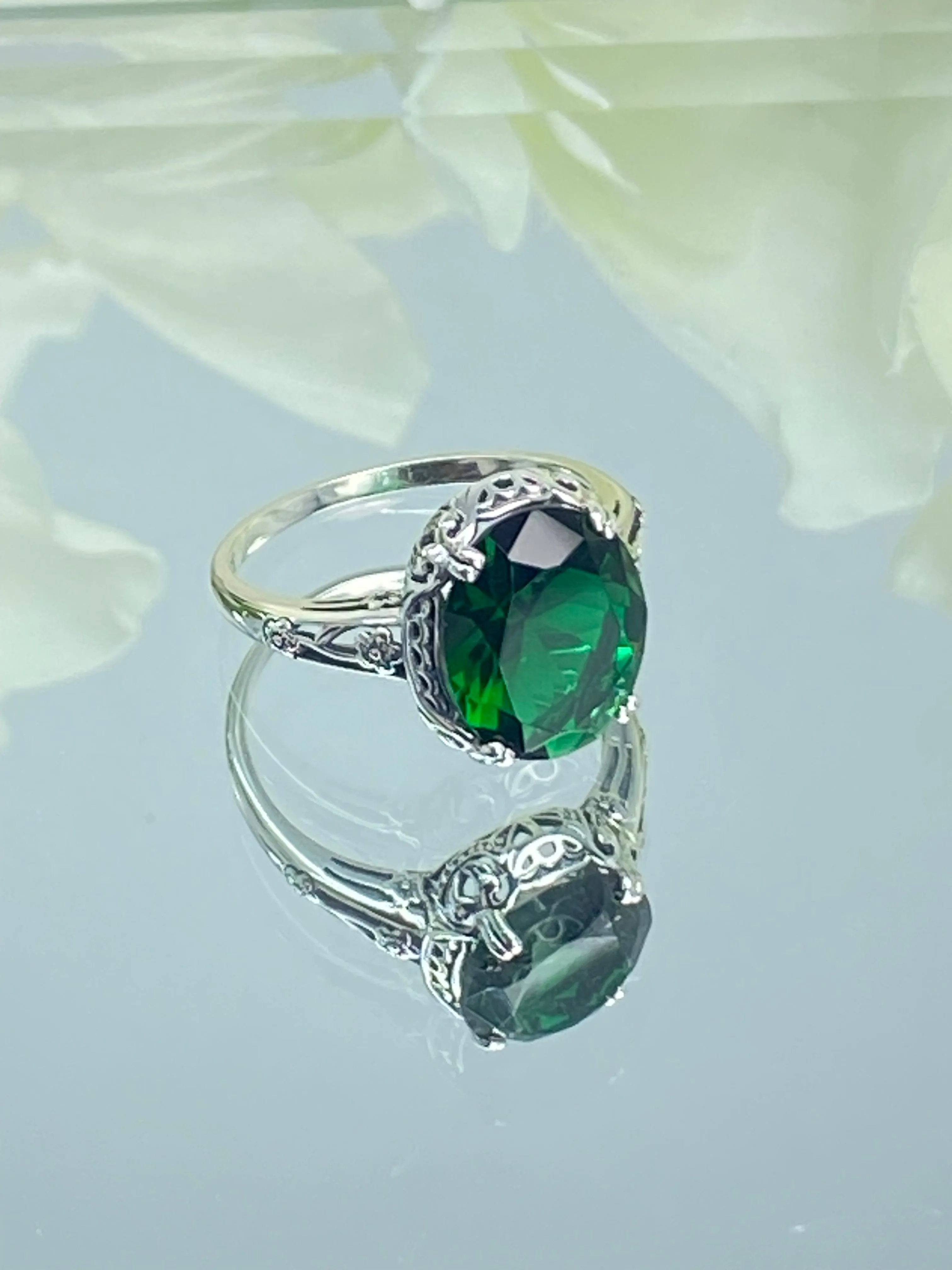 Emerald Ring, Size 8, Edwardian Antique Reproduction Jewelry #D70z - Ready to Ship