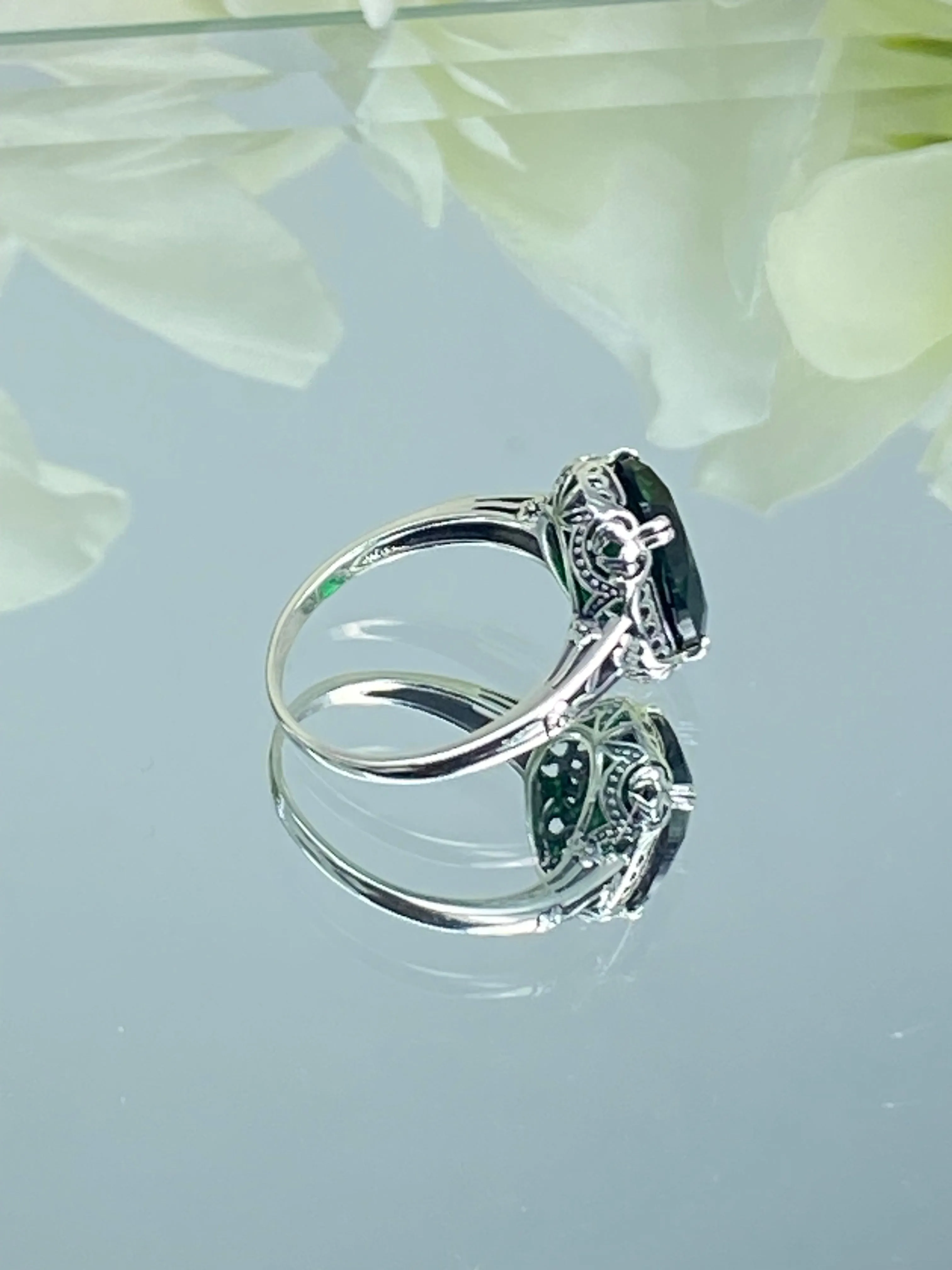 Emerald Ring, Size 8, Edwardian Antique Reproduction Jewelry #D70z - Ready to Ship
