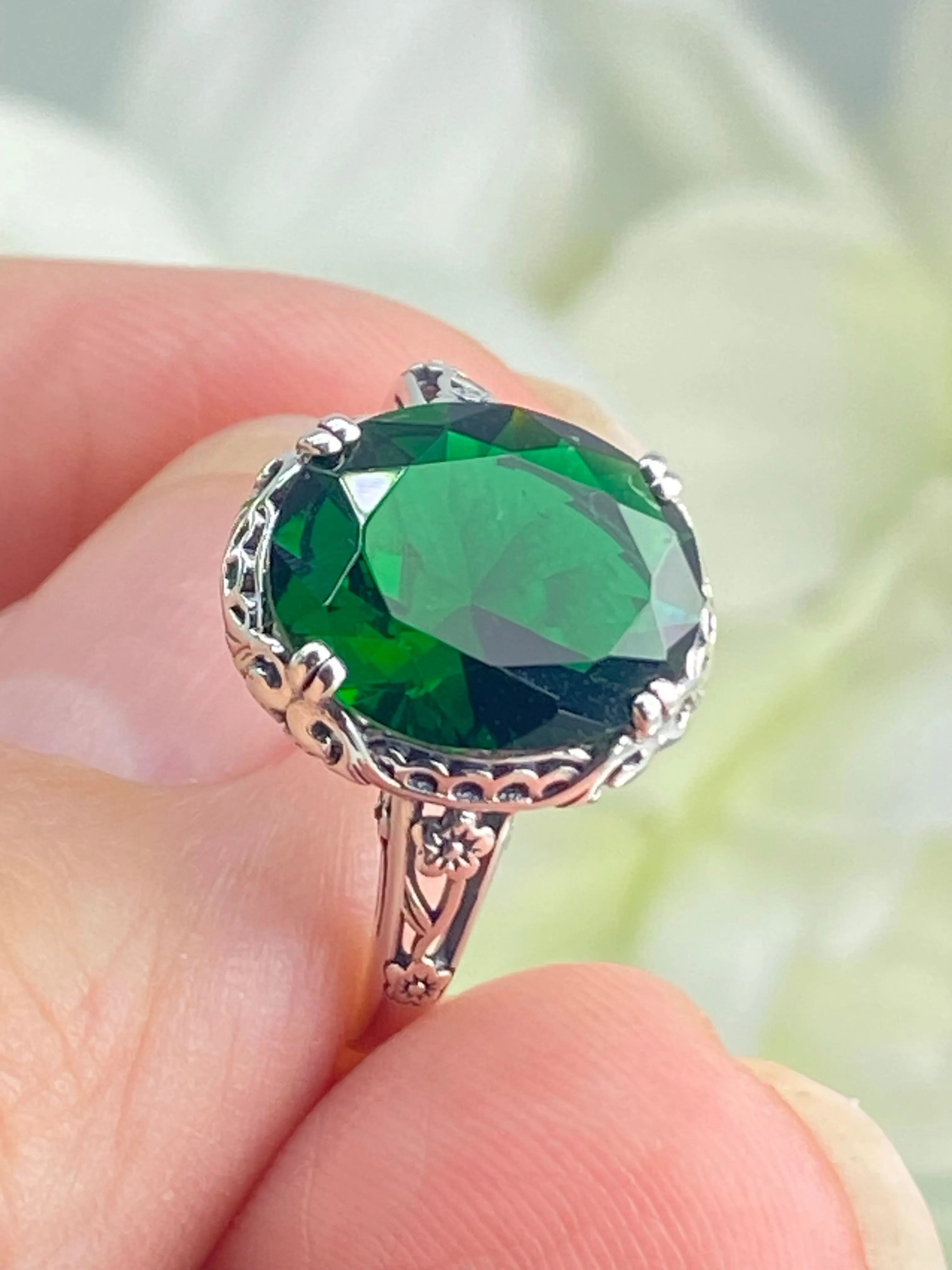 Emerald Ring, Size 8, Edwardian Antique Reproduction Jewelry #D70z - Ready to Ship