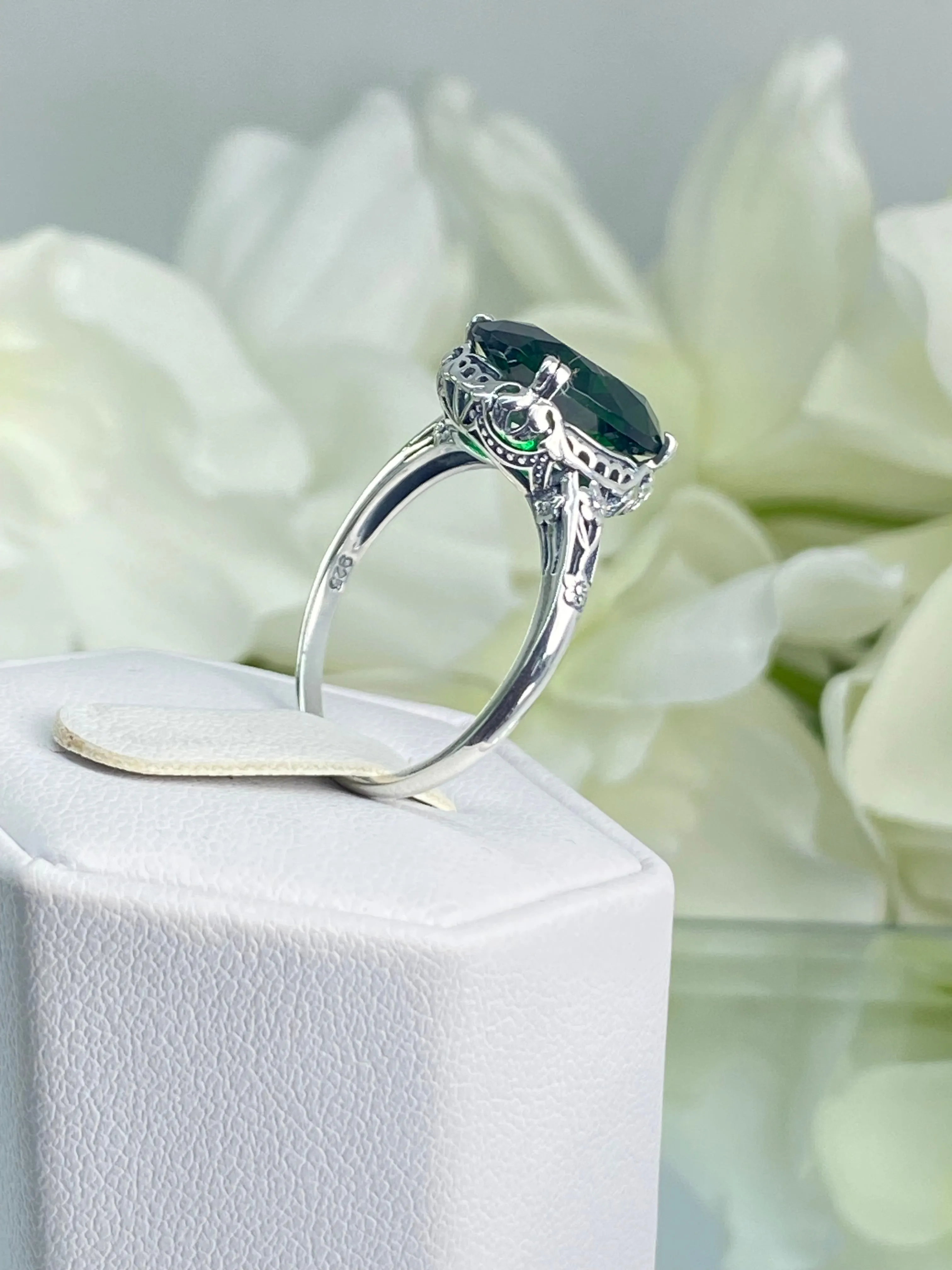 Emerald Ring, Size 9, Sterling Silver Edwardian Jewelry #D70 - Ready to Ship