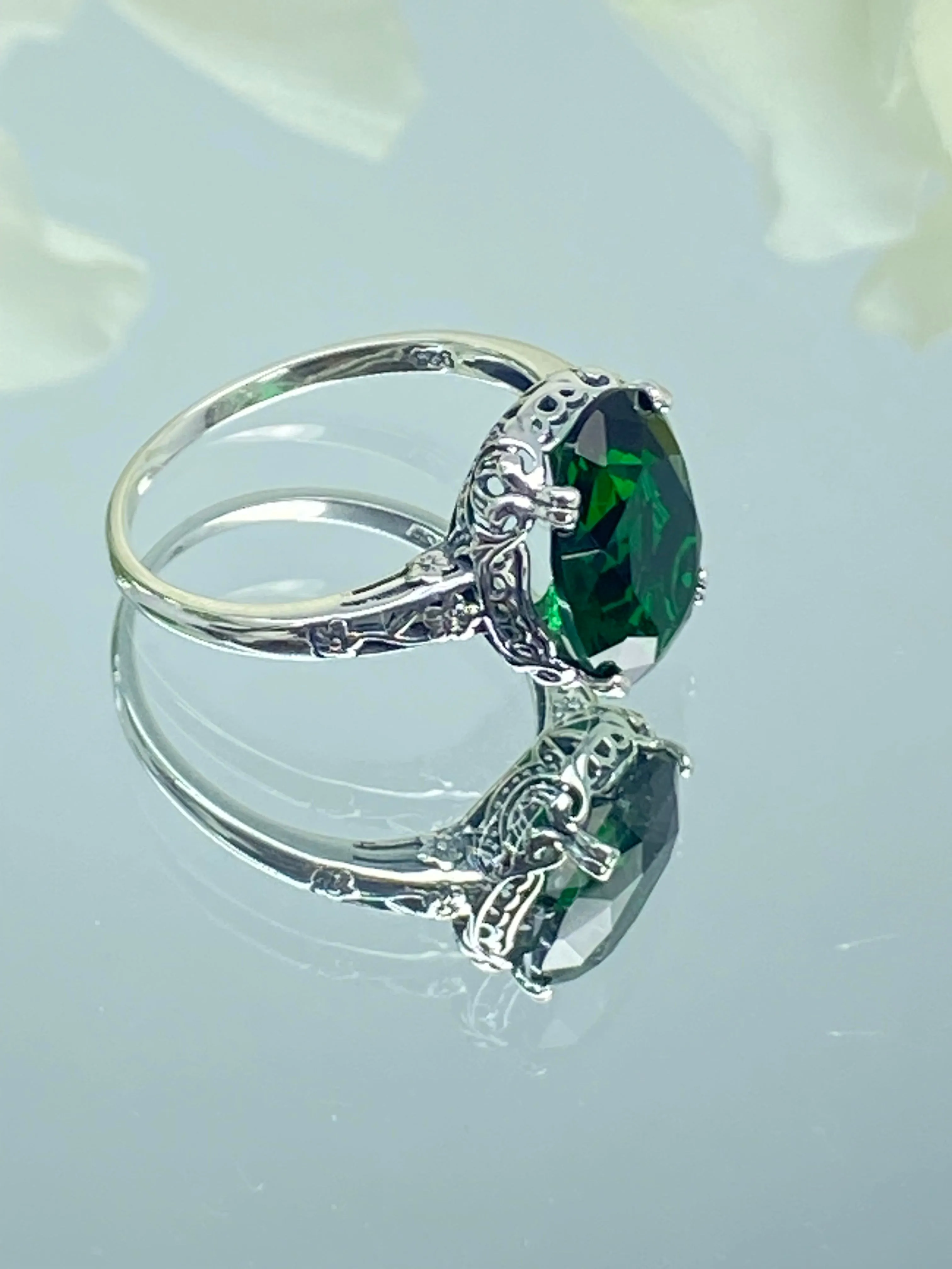Emerald Ring, Size 9, Sterling Silver Edwardian Jewelry #D70 - Ready to Ship