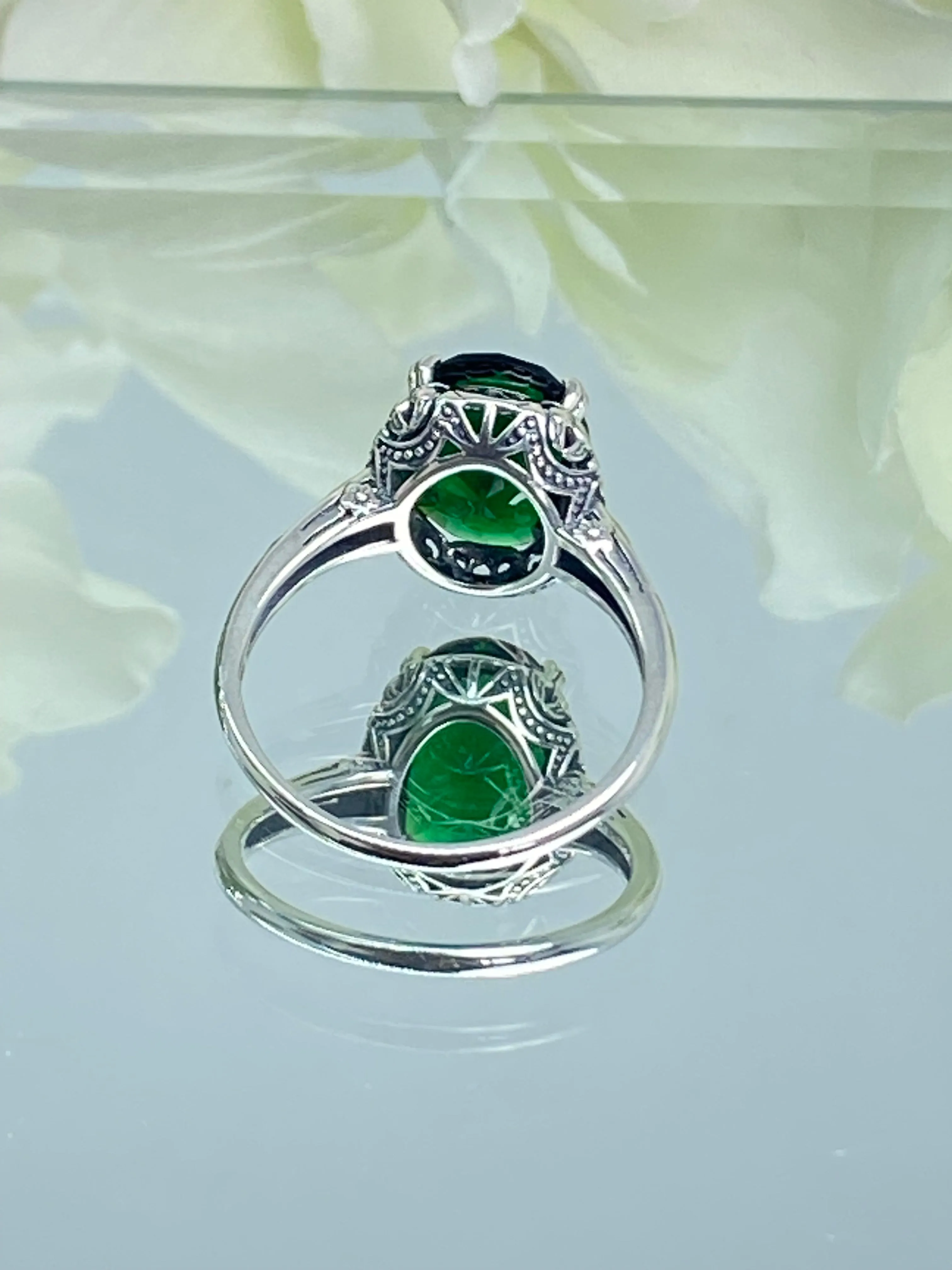 Emerald Ring, Size 9, Sterling Silver Edwardian Jewelry #D70 - Ready to Ship