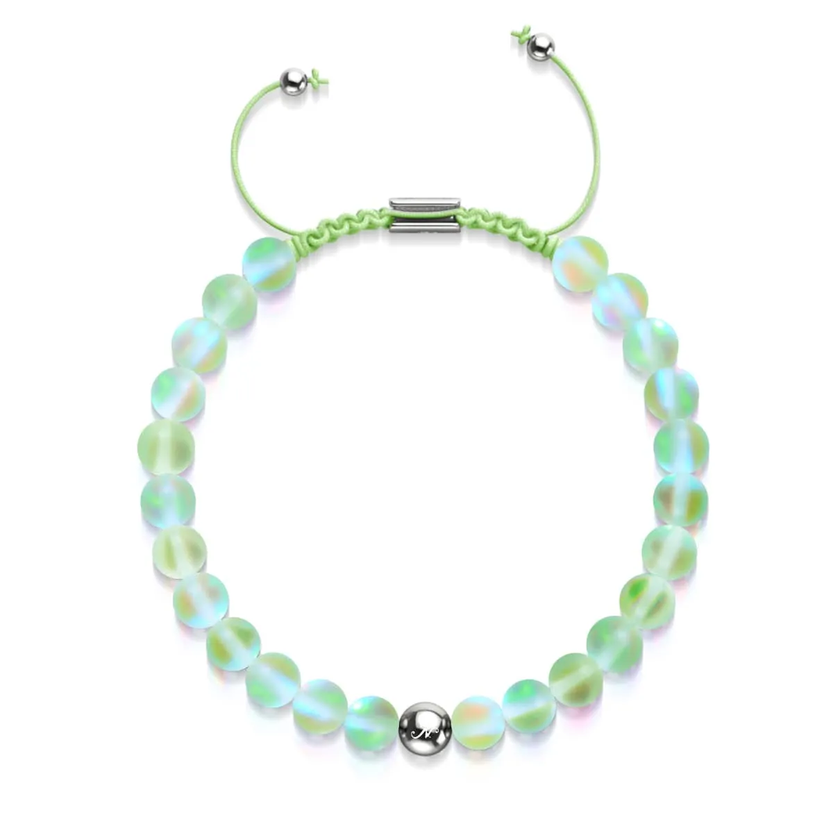 Emerald | Silver | Mermaid Glass Macrame Bead Bracelet