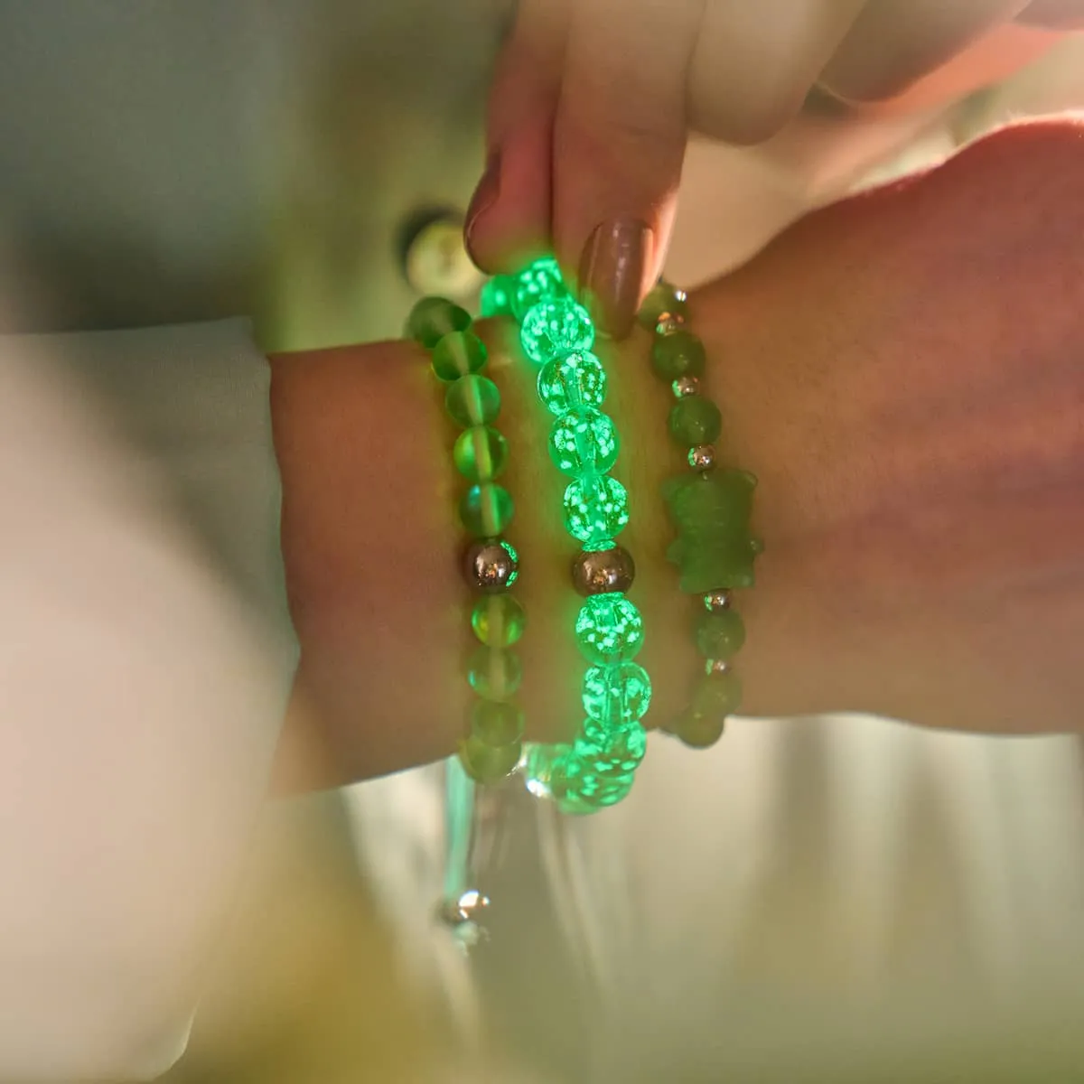 Emerald | Silver | Mermaid Glass Macrame Bead Bracelet