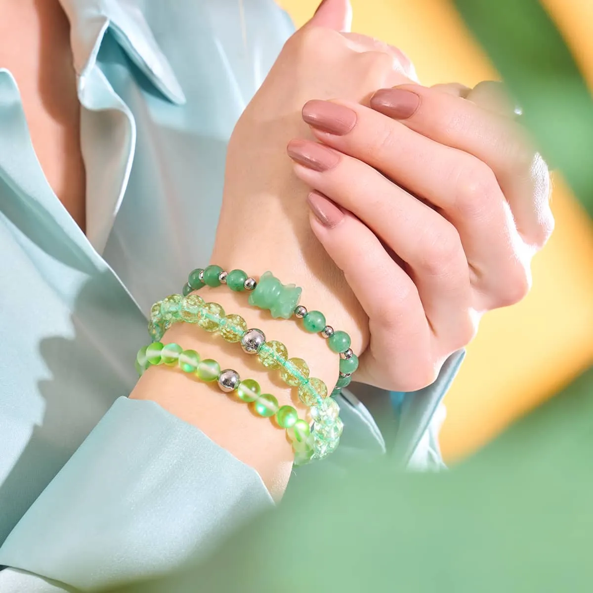 Emerald | Silver | Mermaid Glass Macrame Bead Bracelet