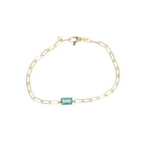 Emerald Solitaire Paperclip Chain Bracelet