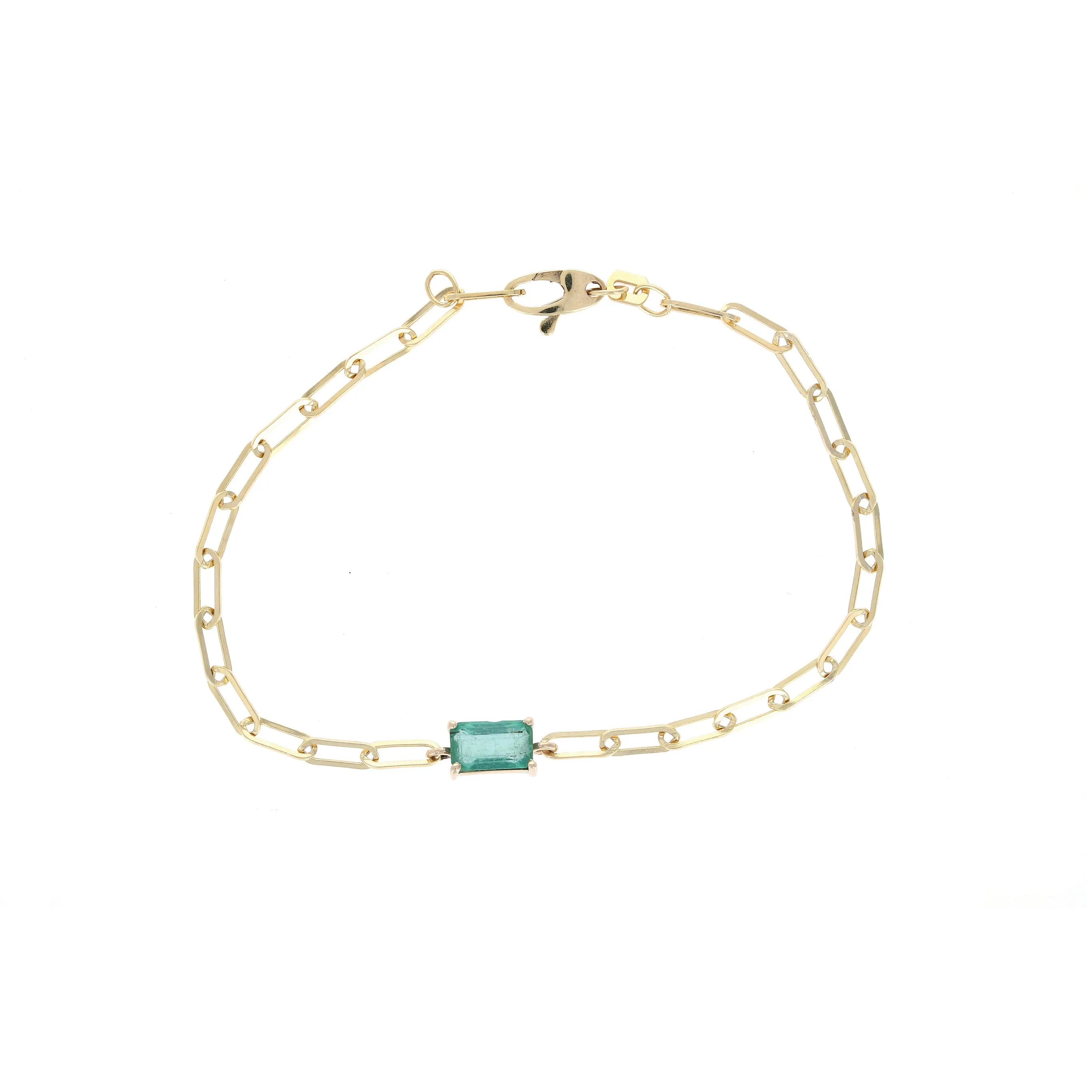 Emerald Solitaire Paperclip Chain Bracelet
