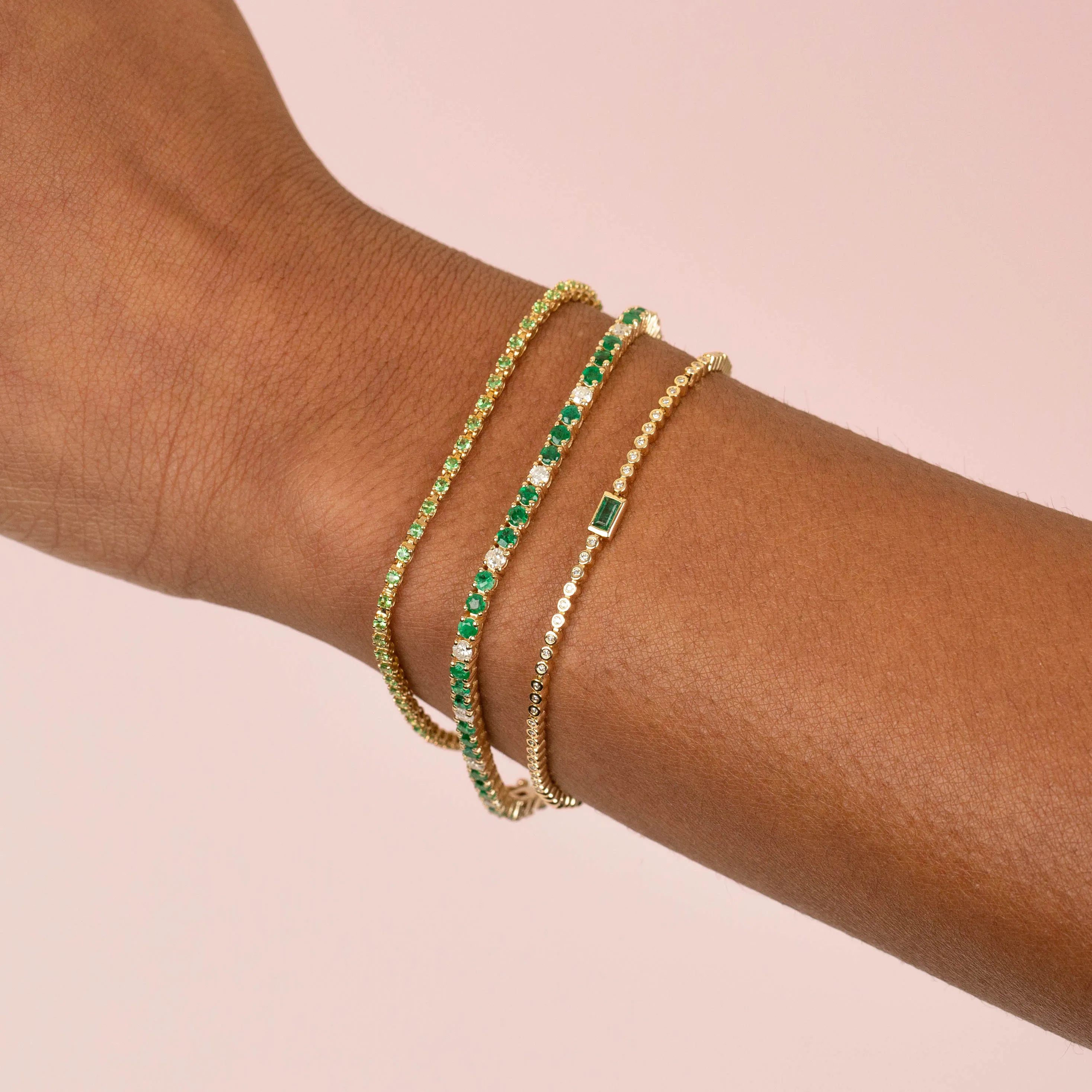 Emerald Thin Tennis Bracelet 14K