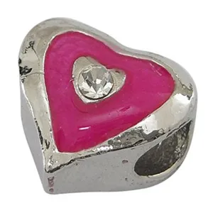 Enamel Pink Heart with  Rhinestone Bead European Bead Compatible for Most European Snake Chain Charm Bracelet