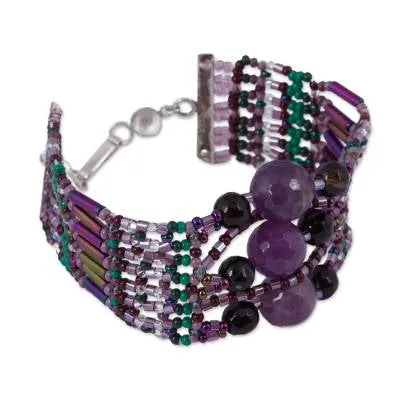 Enchanting Amethyst & Agate Beaded Small Wristband Bracelet