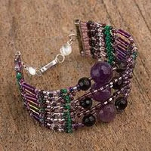 Enchanting Amethyst & Agate Beaded Small Wristband Bracelet