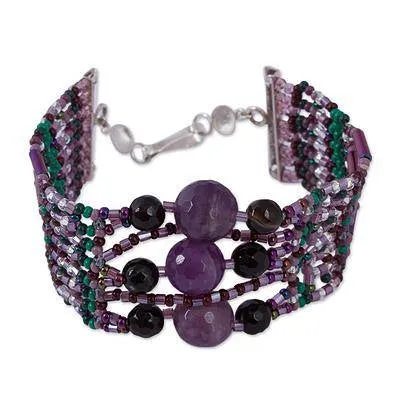 Enchanting Amethyst & Agate Beaded Small Wristband Bracelet