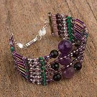 Enchanting Amethyst & Agate Beaded Small Wristband Bracelet