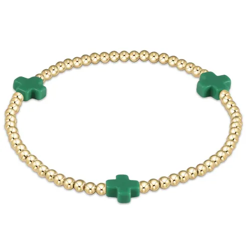 ENewton Signature Cross Gold Pattern 3mm Bead Bracelet - Emerald