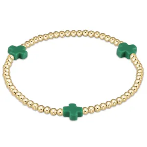 ENewton Signature Cross Gold Pattern 3mm Bead Bracelet - Emerald
