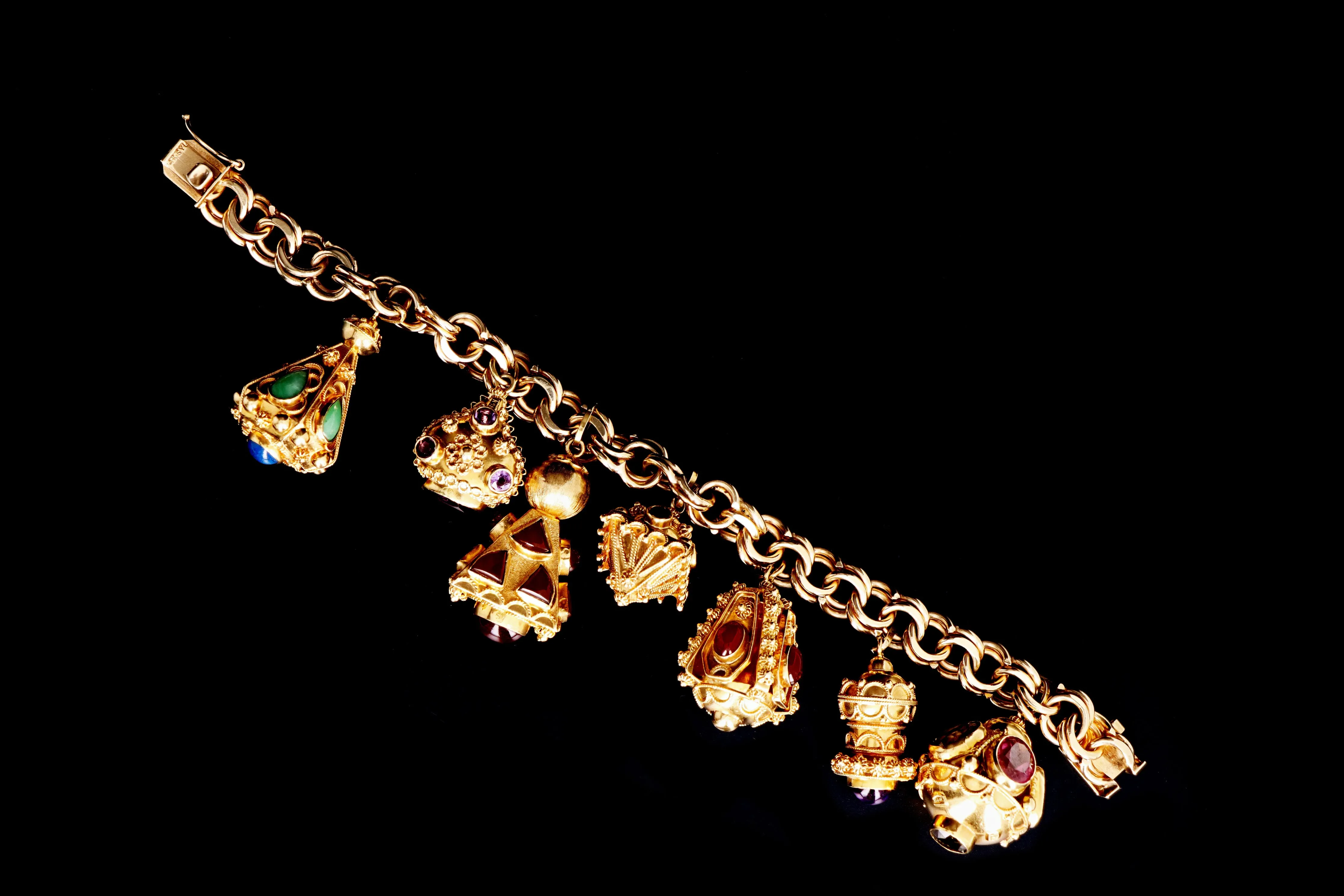 Etruscan Revival 18K & 14K Yellow Gold Charm Bracelet
