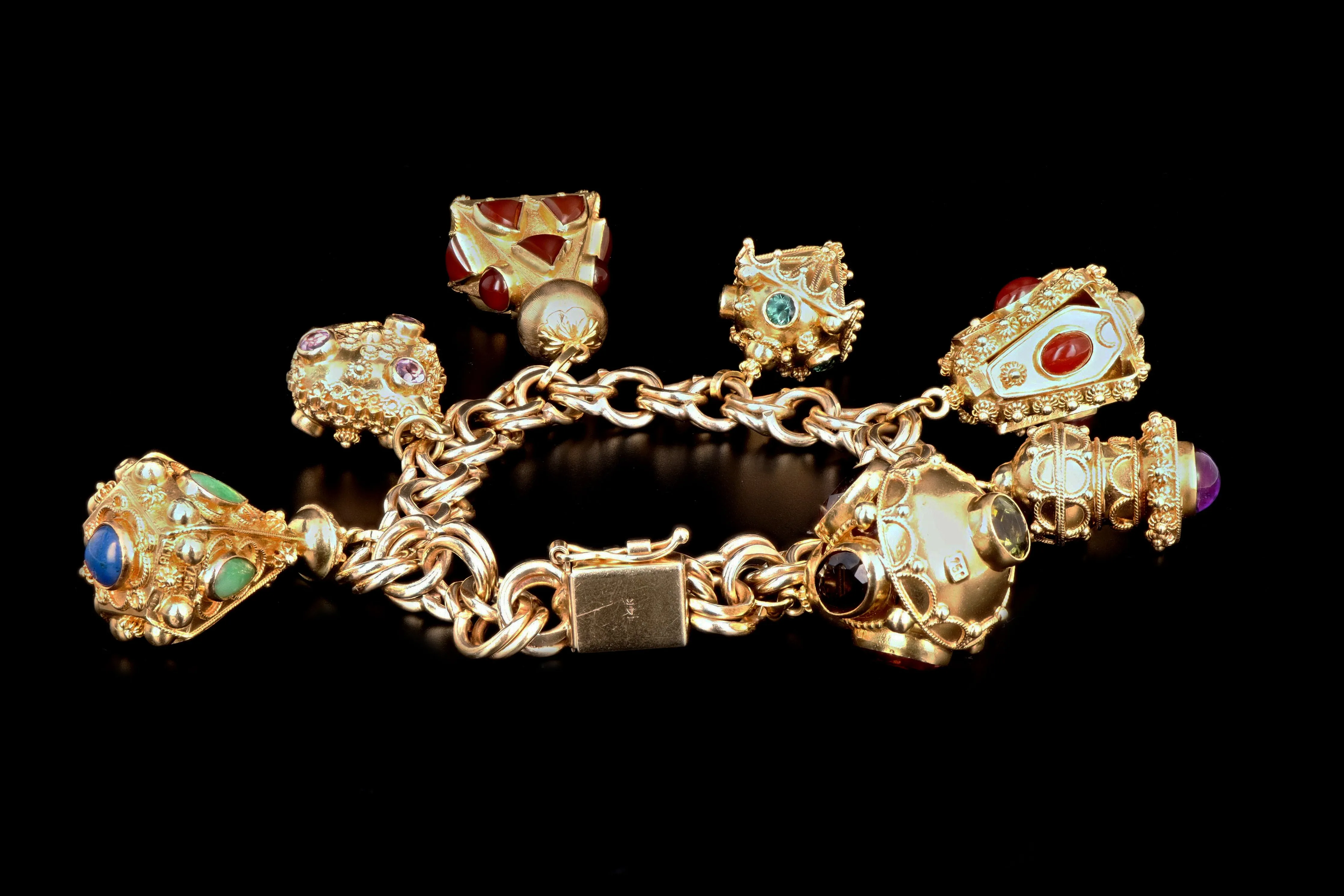 Etruscan Revival 18K & 14K Yellow Gold Charm Bracelet