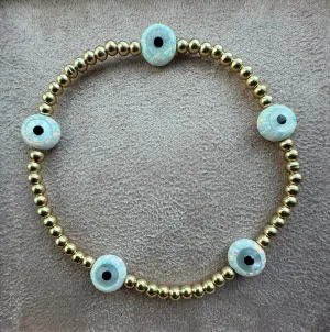 EVIL EYE BY THE YARD | Opal Charm and 14K Gold Filled Beads Bracelet - Large