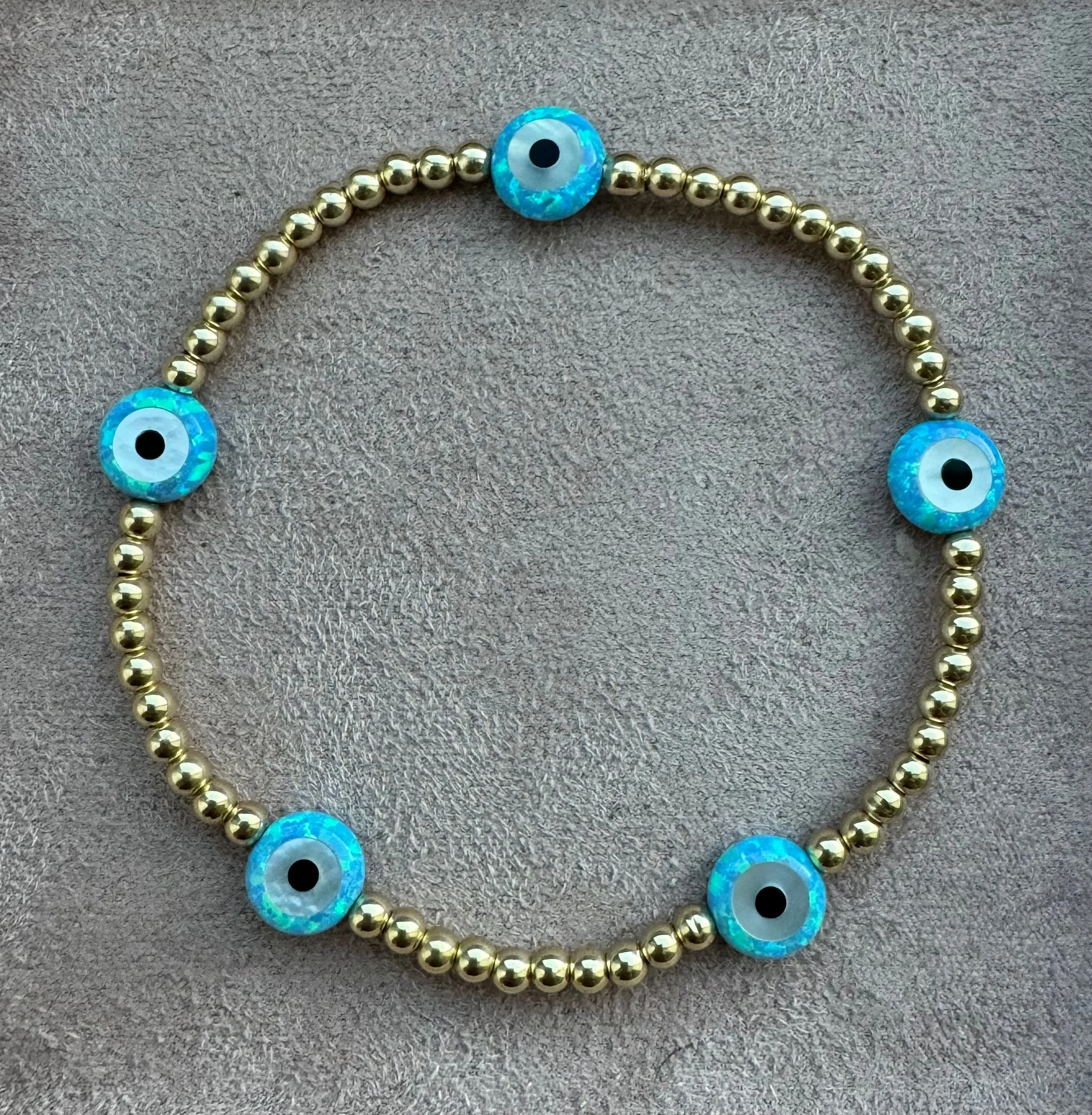 EVIL EYE BY THE YARD | Opal Charm and 14K Gold Filled Beads Bracelet - Large