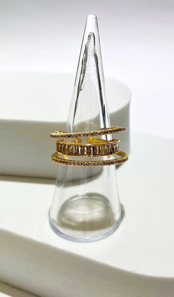 Exceptionally Elevated Gold Rhinestones Ring