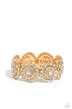 Executive Elegance - Gold - White Rhinestone Disc Paparazzi Stretchy Bracelet