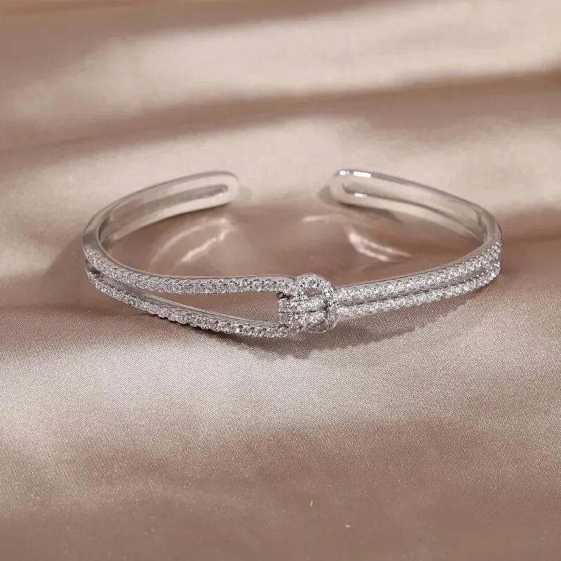 Exquisite 4K Real Gold-Plated Bracelet with AAA Luxury Full Zircon Knot Detail - Elegant and Adjustable