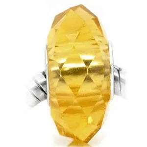 Faceted Murano Glass Charm European Bead Compatible for Most European Snake Chain Bracelet (Gold Yellow Topaz)