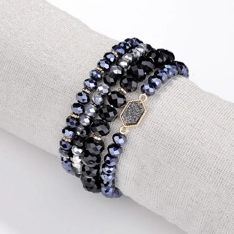 Faceted Natural Stone Glass Beads Elastic Bracelet