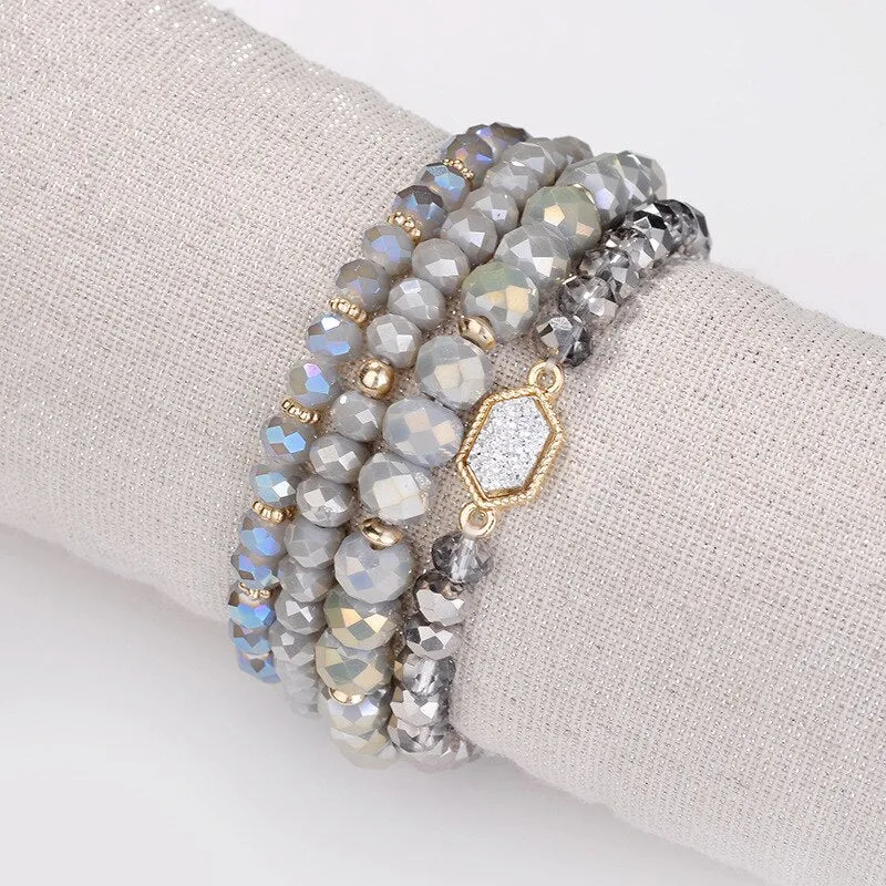 Faceted Natural Stone Glass Beads Elastic Bracelet